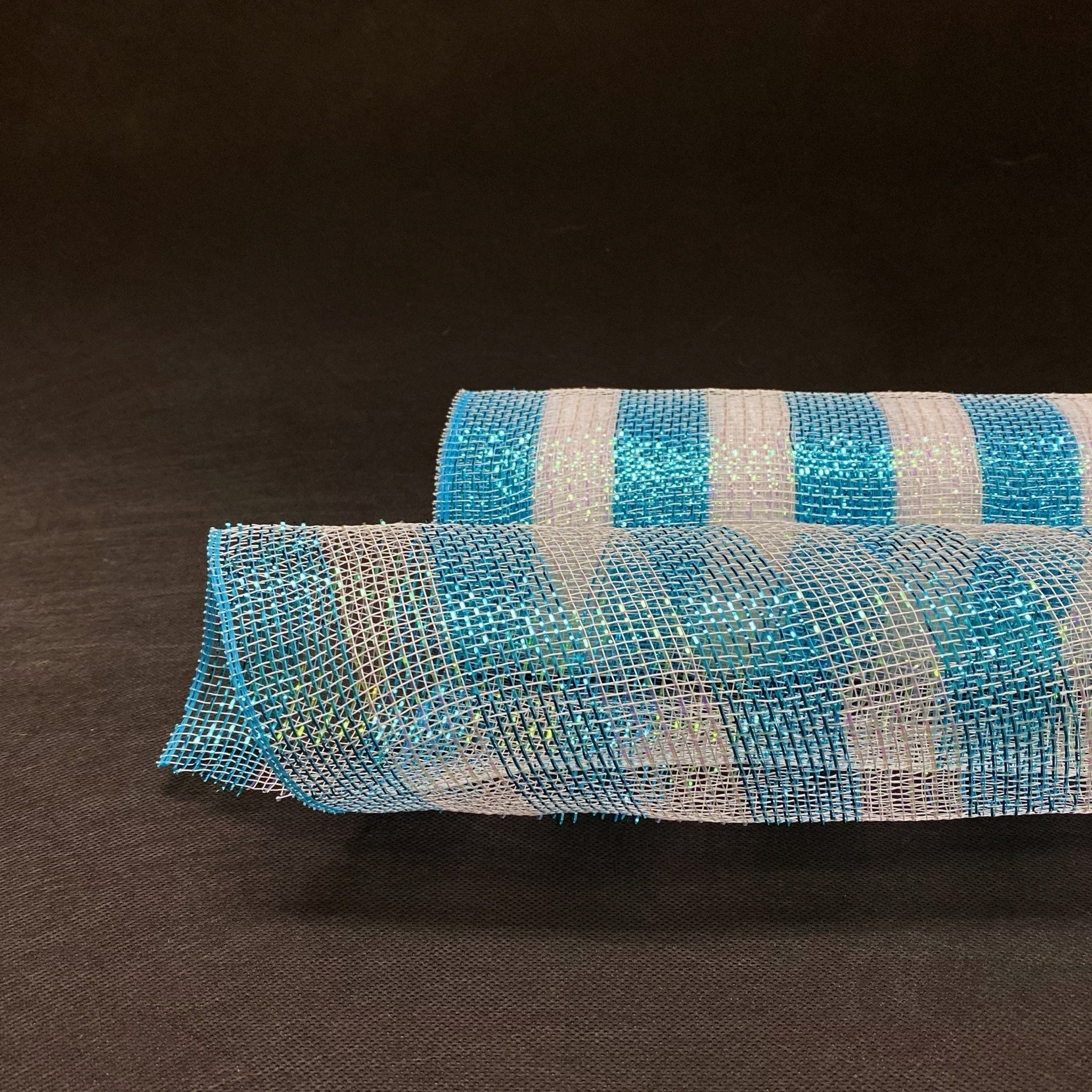 Poly Deco Mesh Wrap With Laser Mono Stripe Blue With White 21 Inch X 10 Yards