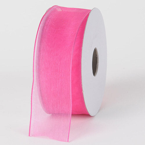 Organza Ribbon Thin Wire Edge 25 Yards Hot Pink ( Width: 5/8 inch