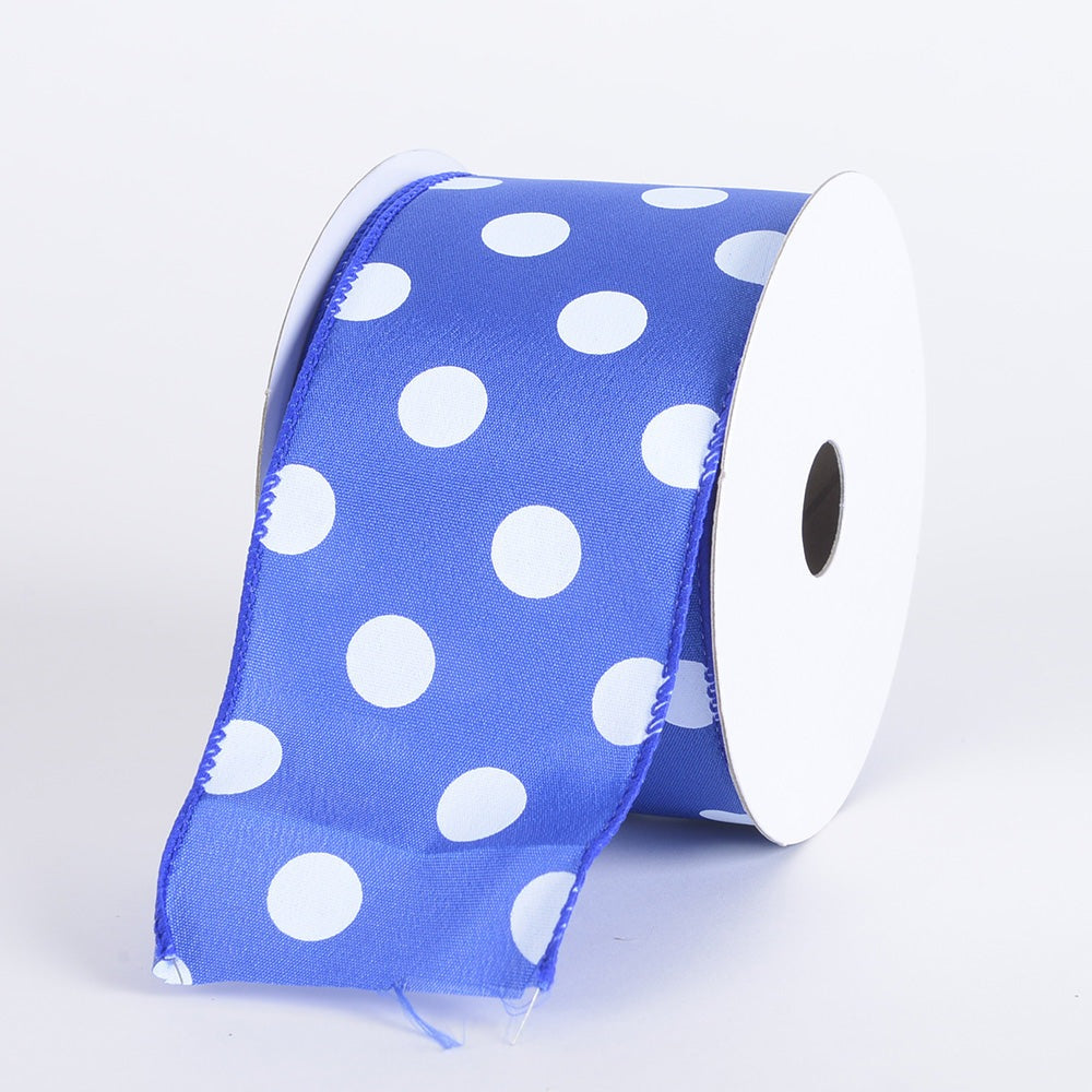 Satin Polka Dot Ribbon Wired Royal Blue with White Dots ( W: 2 - 1/2 I