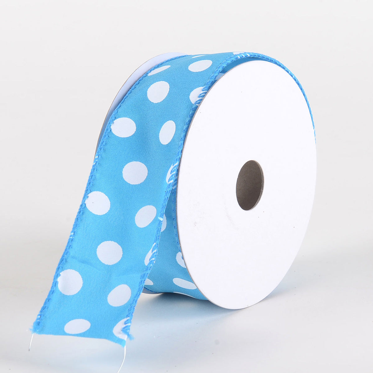 Satin Polka Dot Ribbon Wired Turquoise with White Dots ( W: 1 - 1/2 inch | L: 10 Yards )