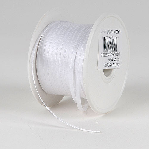 Solid Color Satin Ribbon 1/8 Inch X 100 Yards Roll Ribbon for Crafts  (White)