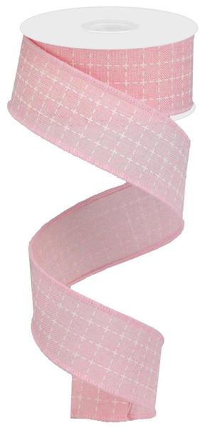 Pale Pink White - Raised Stitched Squares Royal Ribbon - 1-1/2 Inch x