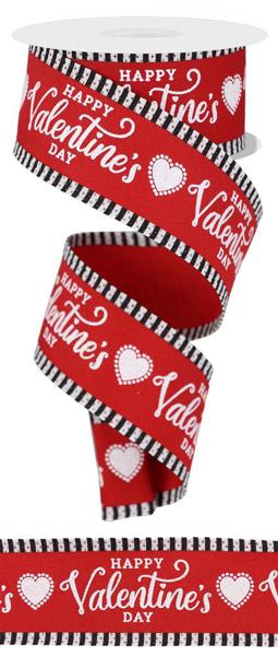 1.5 Happy Valentine's Day Ribbon: Gold & Red (10 Yards)