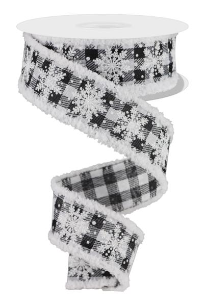 10 yards Woven Gingham Black White Wired Ribbon