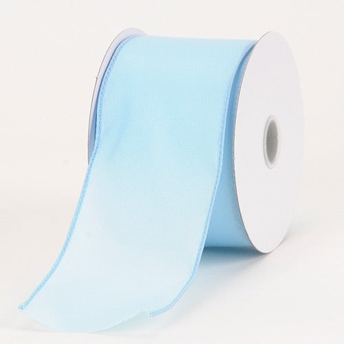 1 - 1/2 Inch x 10 Yards Light Blue Wired Budget Satin Ribbon BBCrafts.com