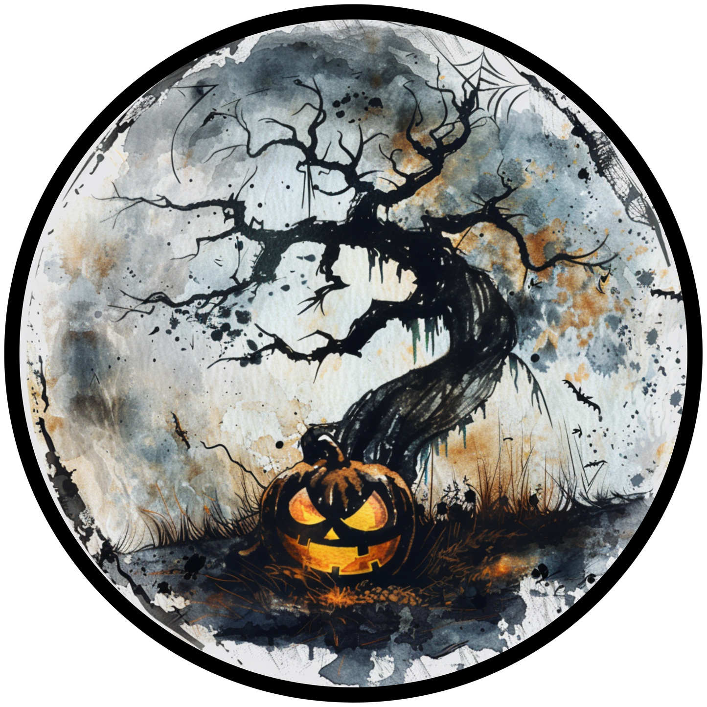 Pumpkin Halloween Tree Metal Sign - Made In USA