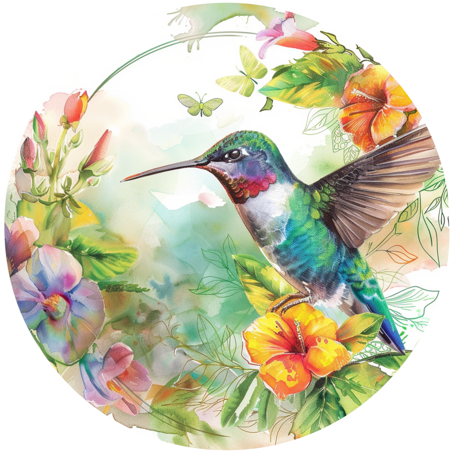 Hummingbird and Passionflowers Metal Sign - Made In USA