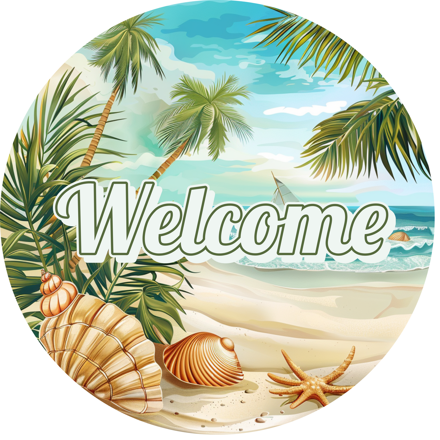 Welcome Beach Design Metal Sign - Made In USA