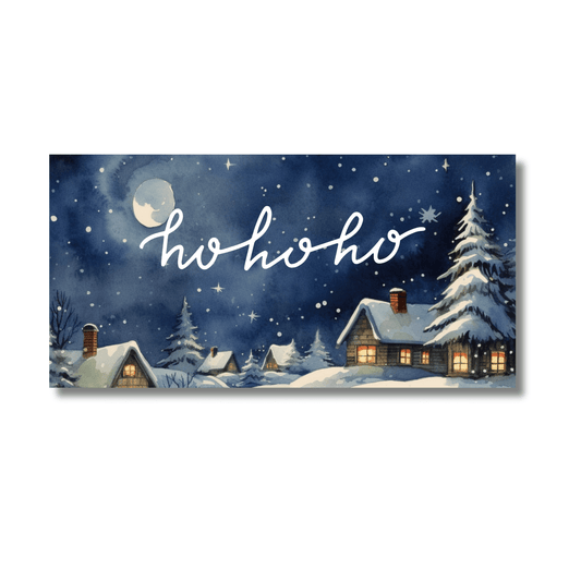 12 Inch X 6 Inch Rectangular Metal Sign: HO - HO - HO - Wreath Accents - Made In USA BBCrafts.com