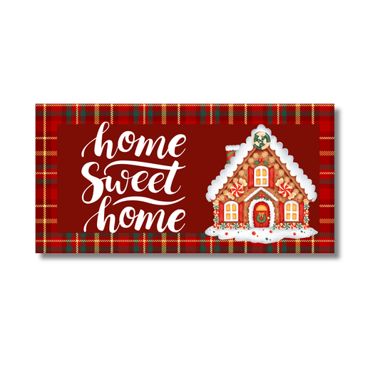 12 Inch X 6 Inch Rectangular Metal Sign: HOME SWEET HOME - Wreath Accents - Made In USA BBCrafts.com