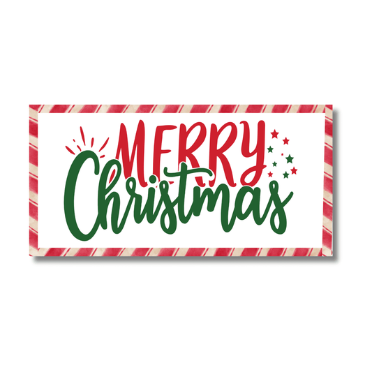 12 Inch X 6 Inch Rectangular Metal Sign: MERRY XMAS DESIGN - Wreath Accents - Made In USA BBCrafts.com