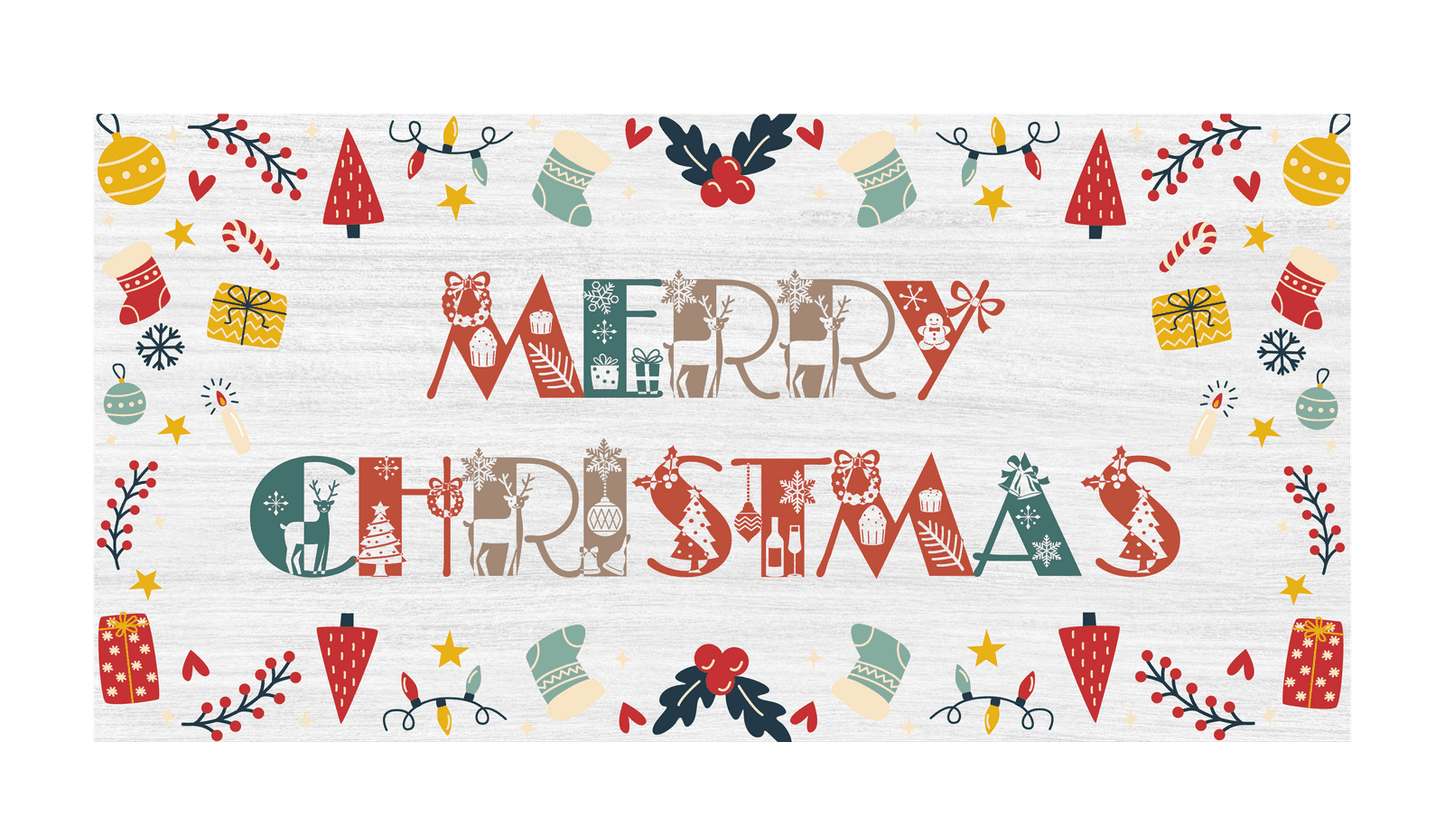 12 Inch X 6 Inch Rectangular Metal Sign: MERRY XMAS MINIMALIST - Wreath Accents - Made In USA BBCrafts.com