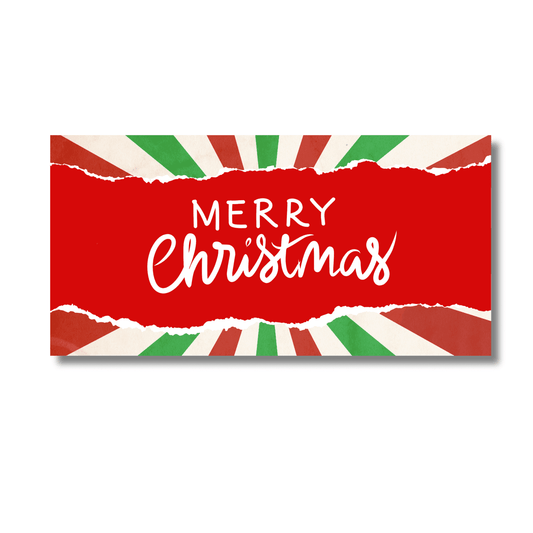 12 Inch X 6 Inch Rectangular Metal Sign: MERRY XMAS STRIPED - Wreath Accents - Made In USA BBCrafts.com