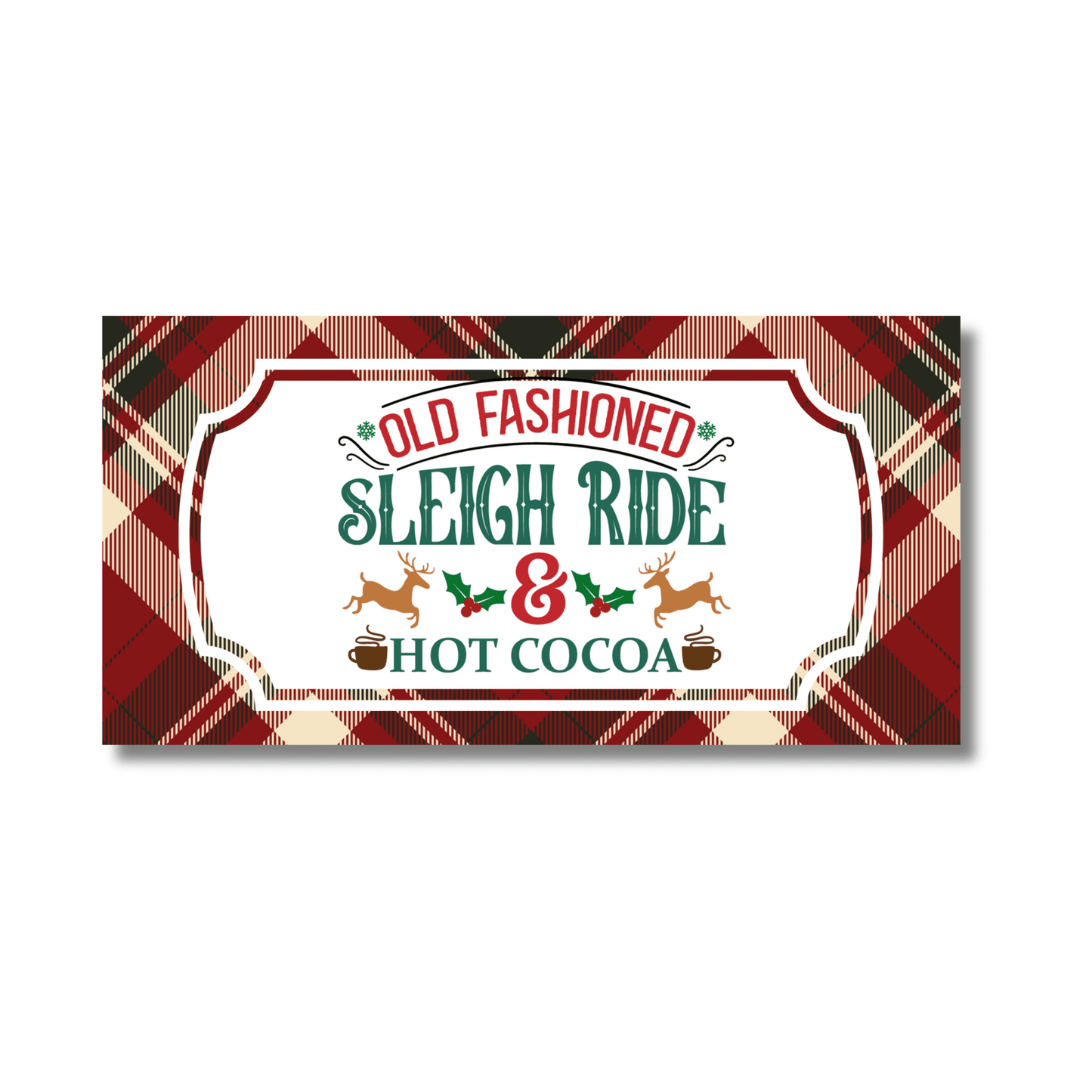 12 Inch X 6 Inch Rectangular Metal Sign: SLEIGH RIDE - Wreath Accents - Made In USA BBCrafts.com