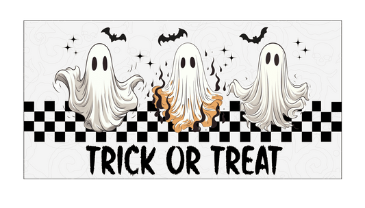 12 Inch X 6 Inch Rectangular Metal Sign: TRIO GHOSTS TRICK OR TREAT - Wreath Accents - Made In USA BBCrafts.com