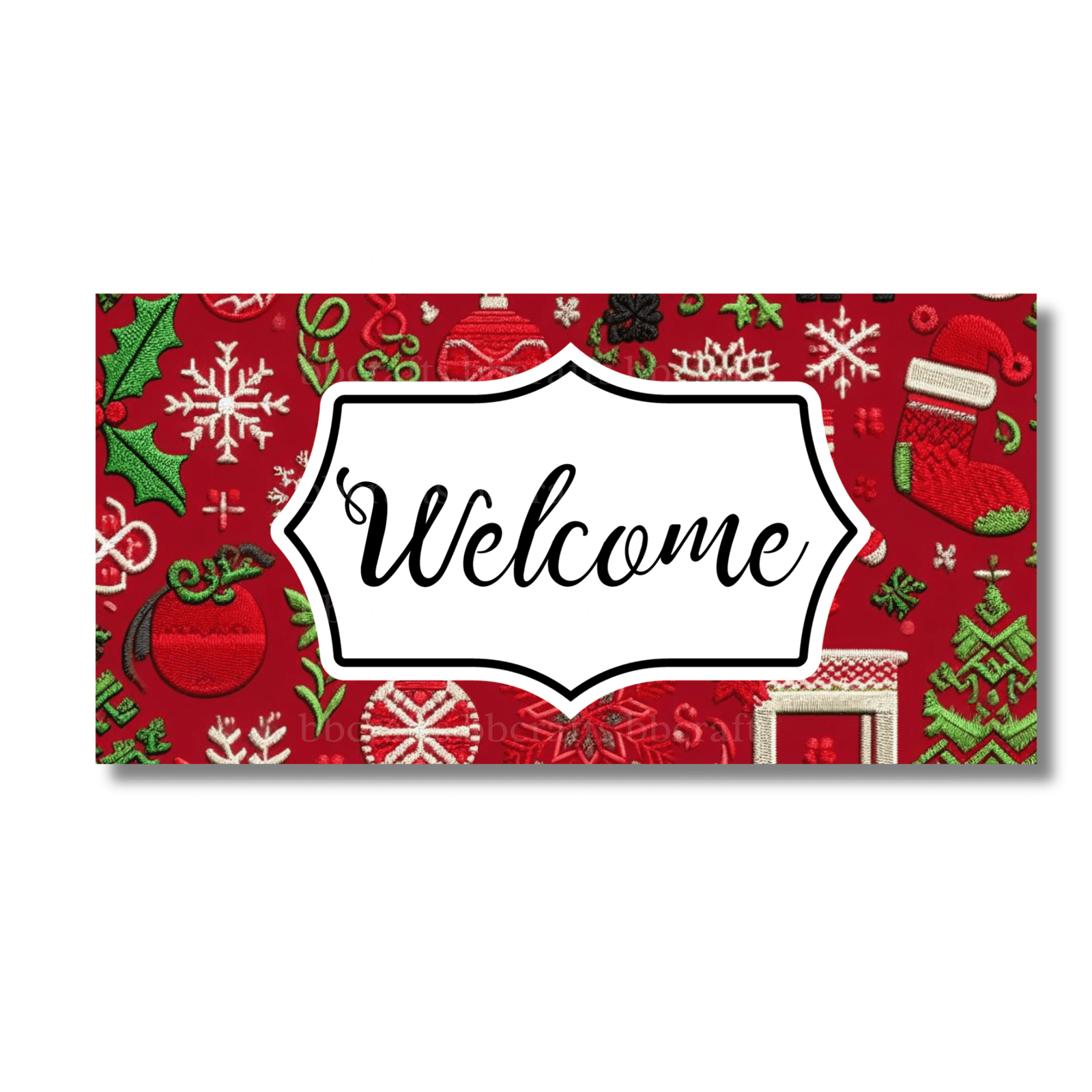 12 Inch X 6 Inch Rectangular Metal Sign: WELCOME SIGN - Wreath Accents - Made In USA BBCrafts.com