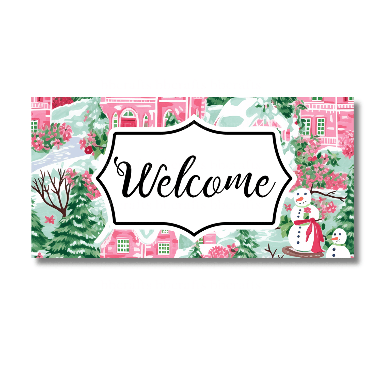 12 Inch X 6 Inch Rectangular Metal Sign: WELCOME SIGN - Wreath Accents - Made In USA BBCrafts.com