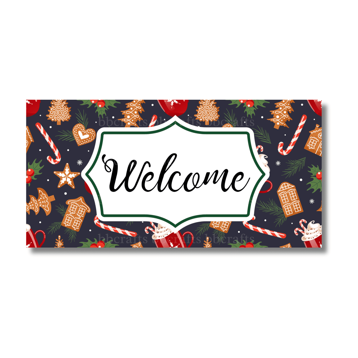 12 Inch X 6 Inch Rectangular Metal Sign: WELCOME SIGN - Wreath Accents - Made In USA BBCrafts.com