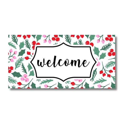 12 Inch X 6 Inch Rectangular Metal Sign: WELCOME SIGN - Wreath Accents - Made In USA BBCrafts.com