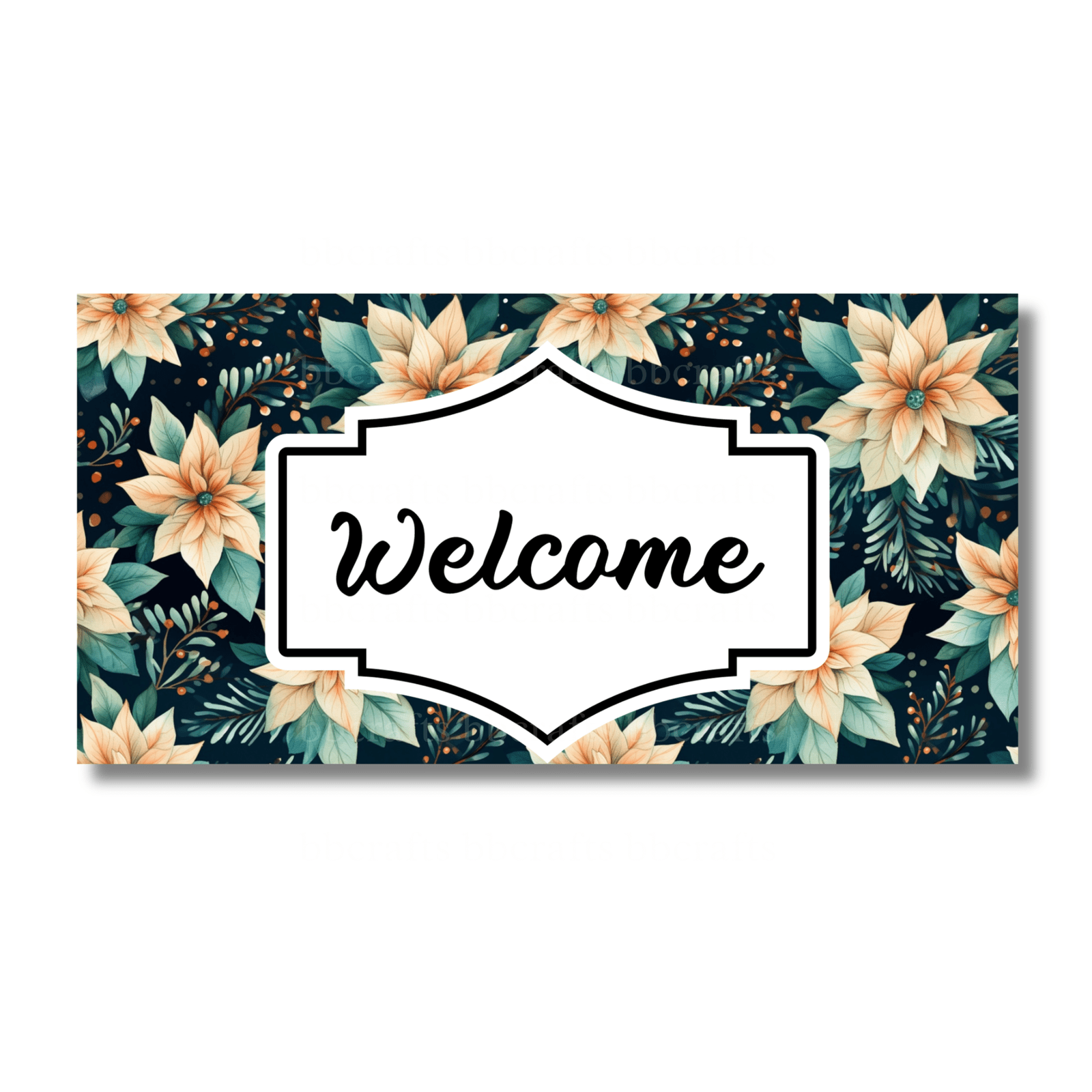 12 Inch X 6 Inch Rectangular Metal Sign: WELCOME SIGN - Wreath Accents - Made In USA BBCrafts.com