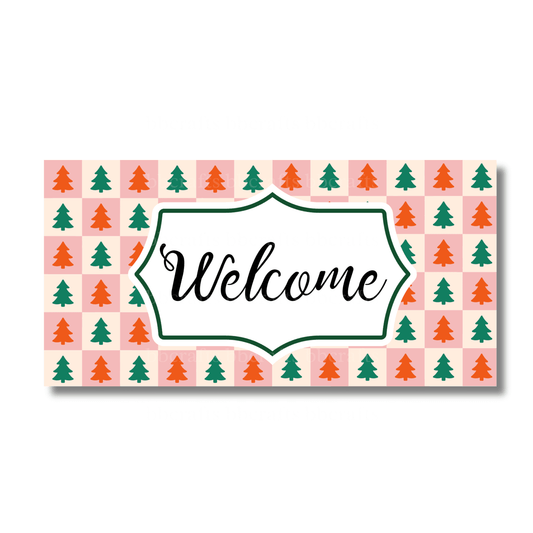 12 Inch X 6 Inch Rectangular Metal Sign: WELCOME SIGN - Wreath Accents - Made In USA BBCrafts.com