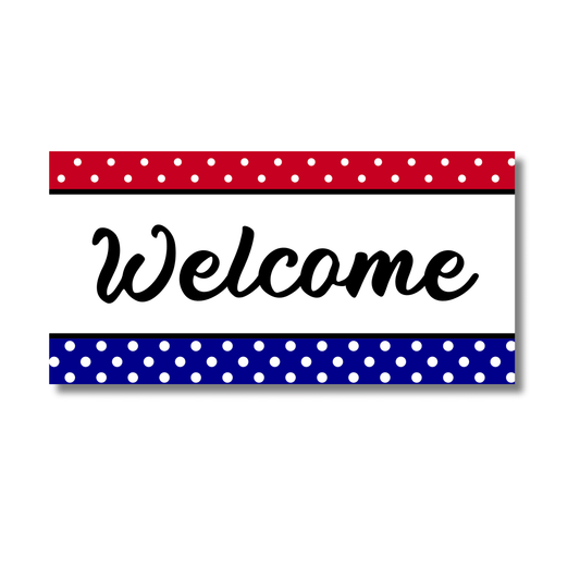 12 Inch X 6 Inch Rectangular Metal Sign: WELCOME SIGN - Wreath Accents - Made In USA BBCrafts.com