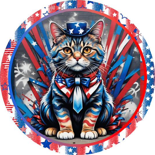 Patriotic Cat Metal Sign - Made In USA