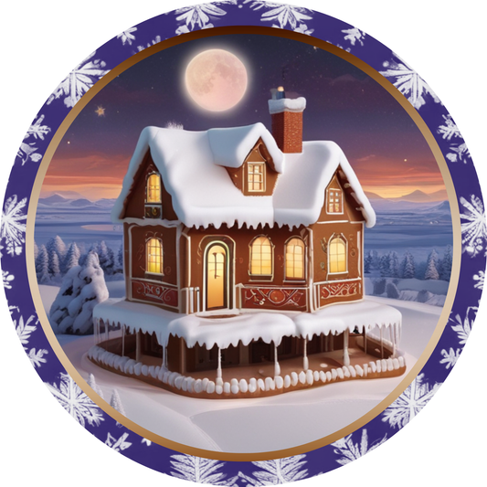 Gingerbread House in the Snow Metal Sign - Made In USA