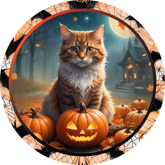 Cat with Pumpkin Metal Sign - Made In USA