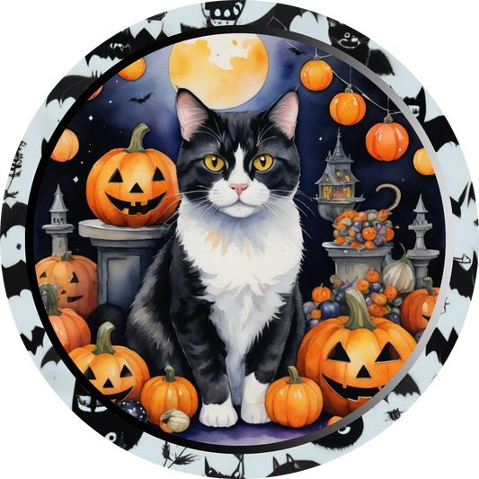 Cat and Pumpkins Metal Sign - Made In USA