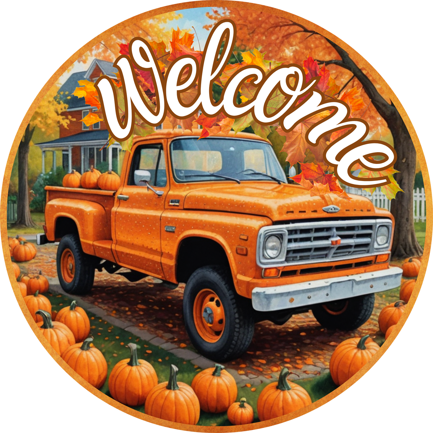 Welcome Pumpkin Patch Pickup Truck Metal Sign - Made In USA