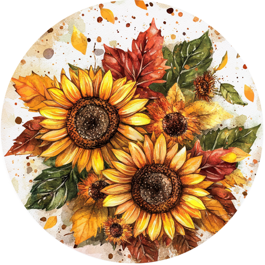 Sunflowers and Leaves Metal Sign - Made In USA