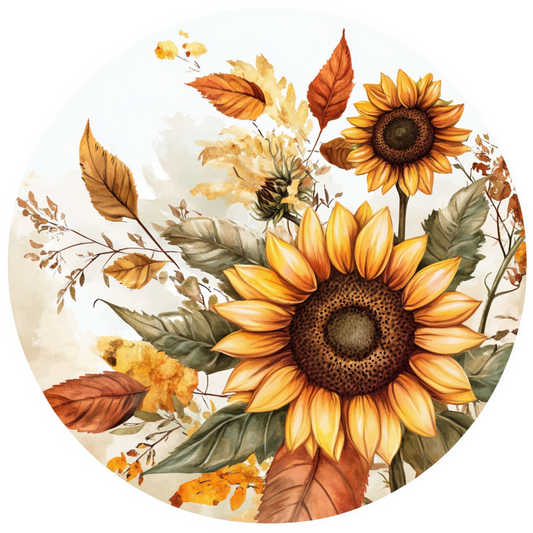 Sunflowers and Leaves Metal Sign - Made In USA