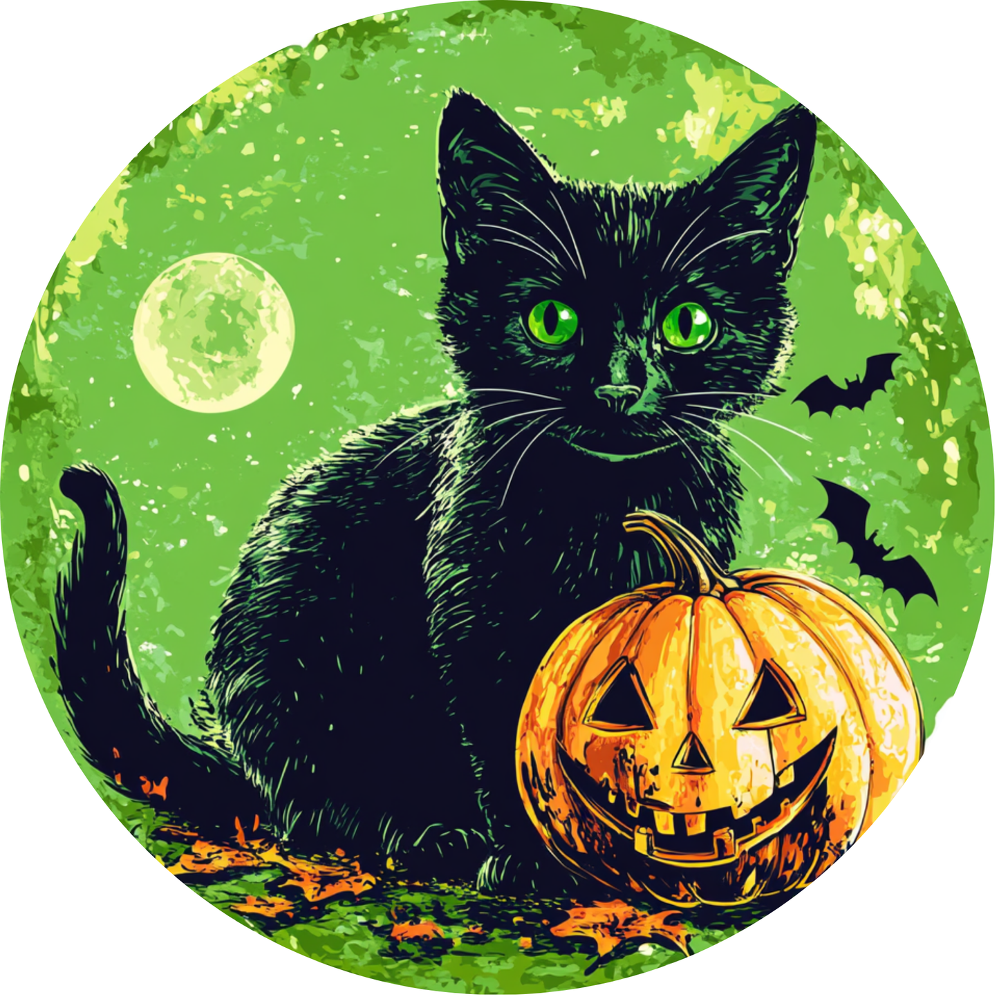 Black Cat and Pumpkins Metal Sign - Made In USA