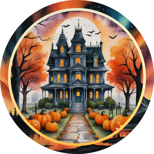 Pumpkin Patch by the Haunted House Metal Sign - Made In USA