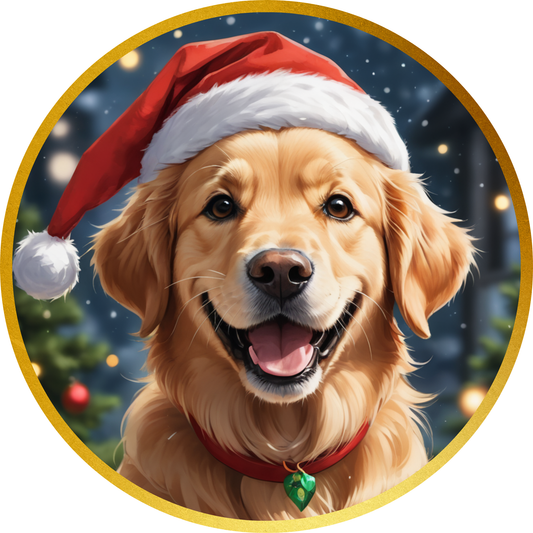 Golden Retriever in a Santa Hat Metal Sign - Made In USA