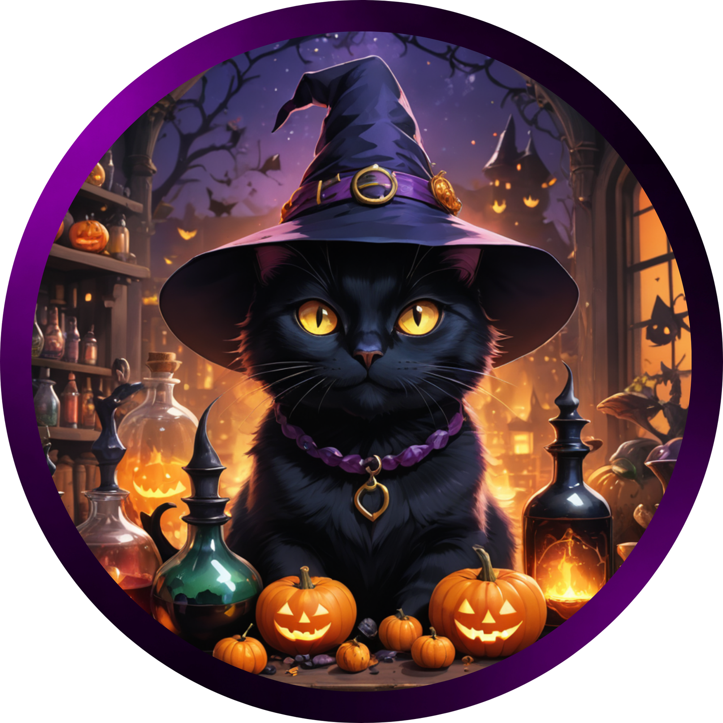 Witchy Cat Halloween Metal Sign - Made In USA