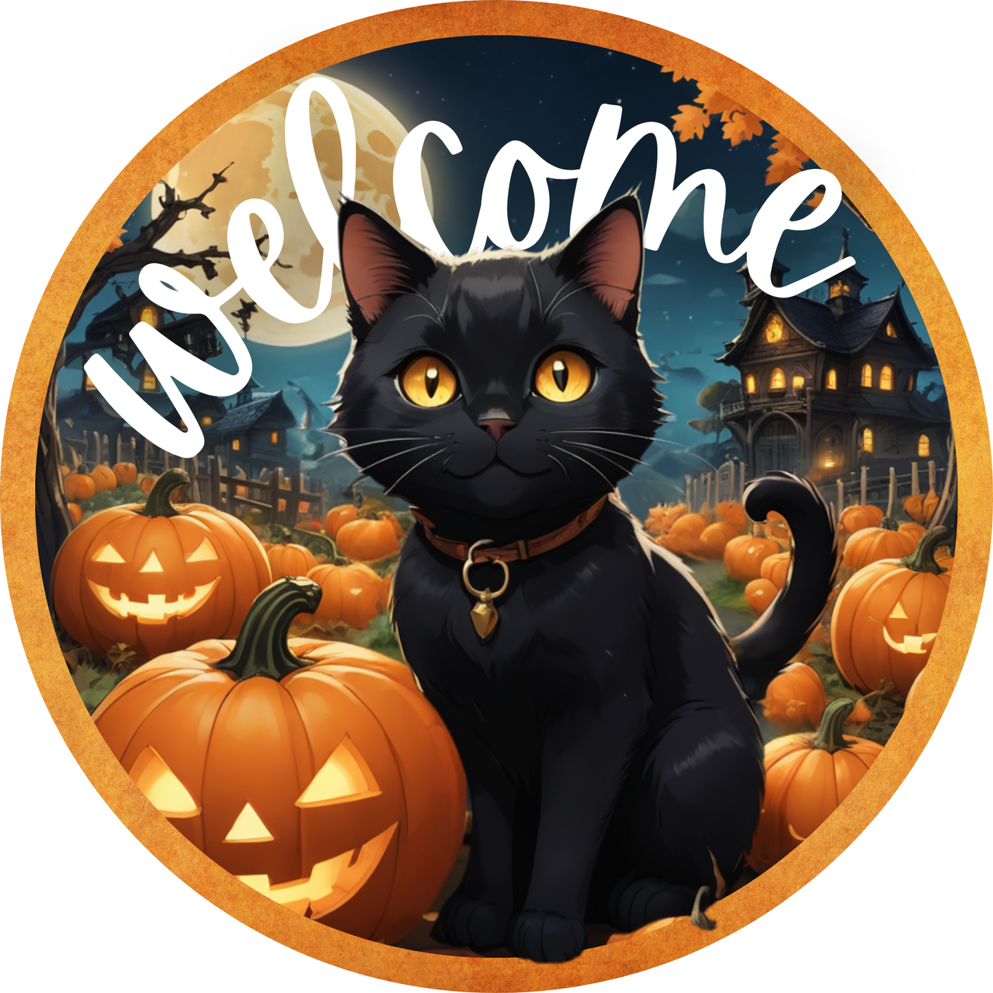 Spooky Cat Greeting Metal Sign - Made In USA