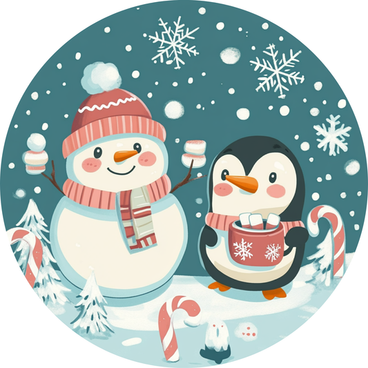 Snowman and Penguin Metal Sign - Made In USA