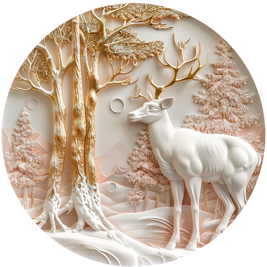 White Deer in a Snowy Golden Forest Metal Sign - Made In USA