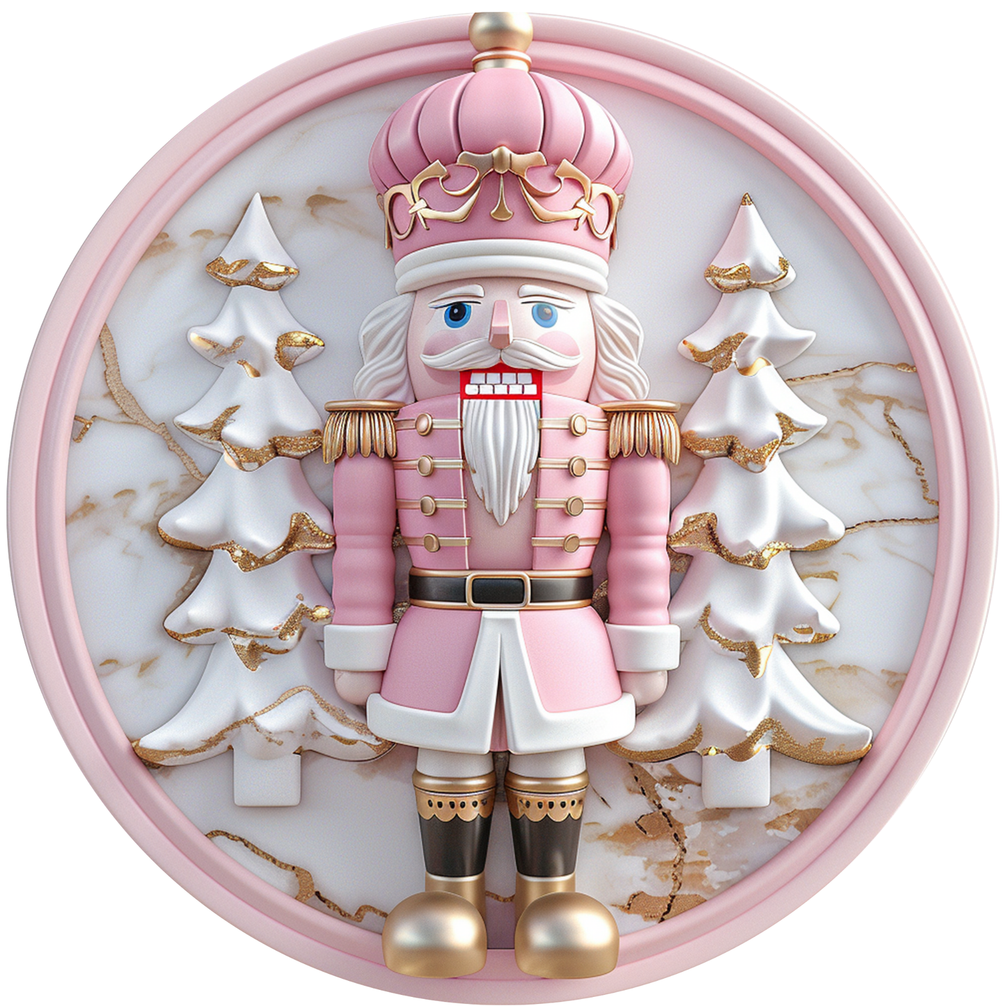 Pink Nutcracker with Christmas Trees Metal Sign - Made In USA