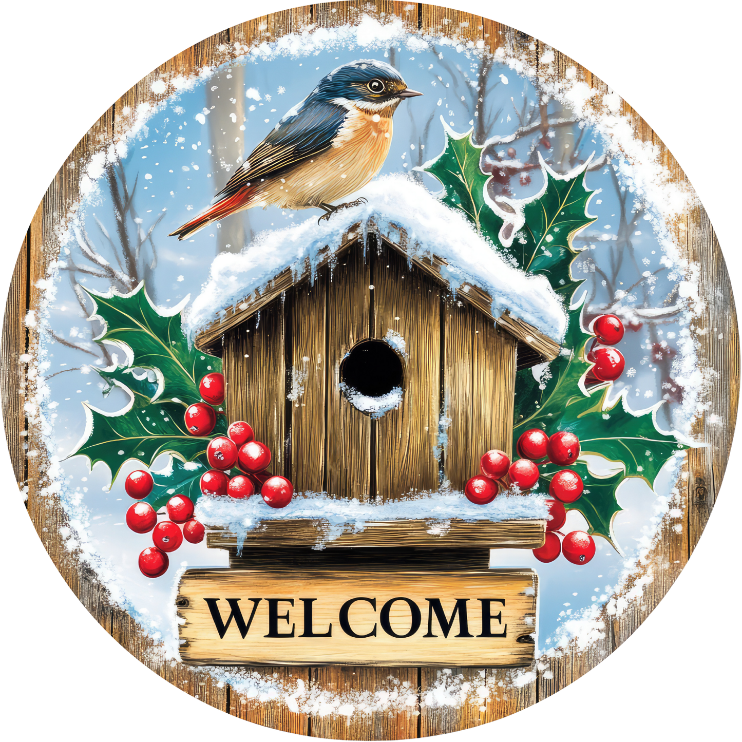 Winter Birdhouse Welcome Metal Sign - Made In USA