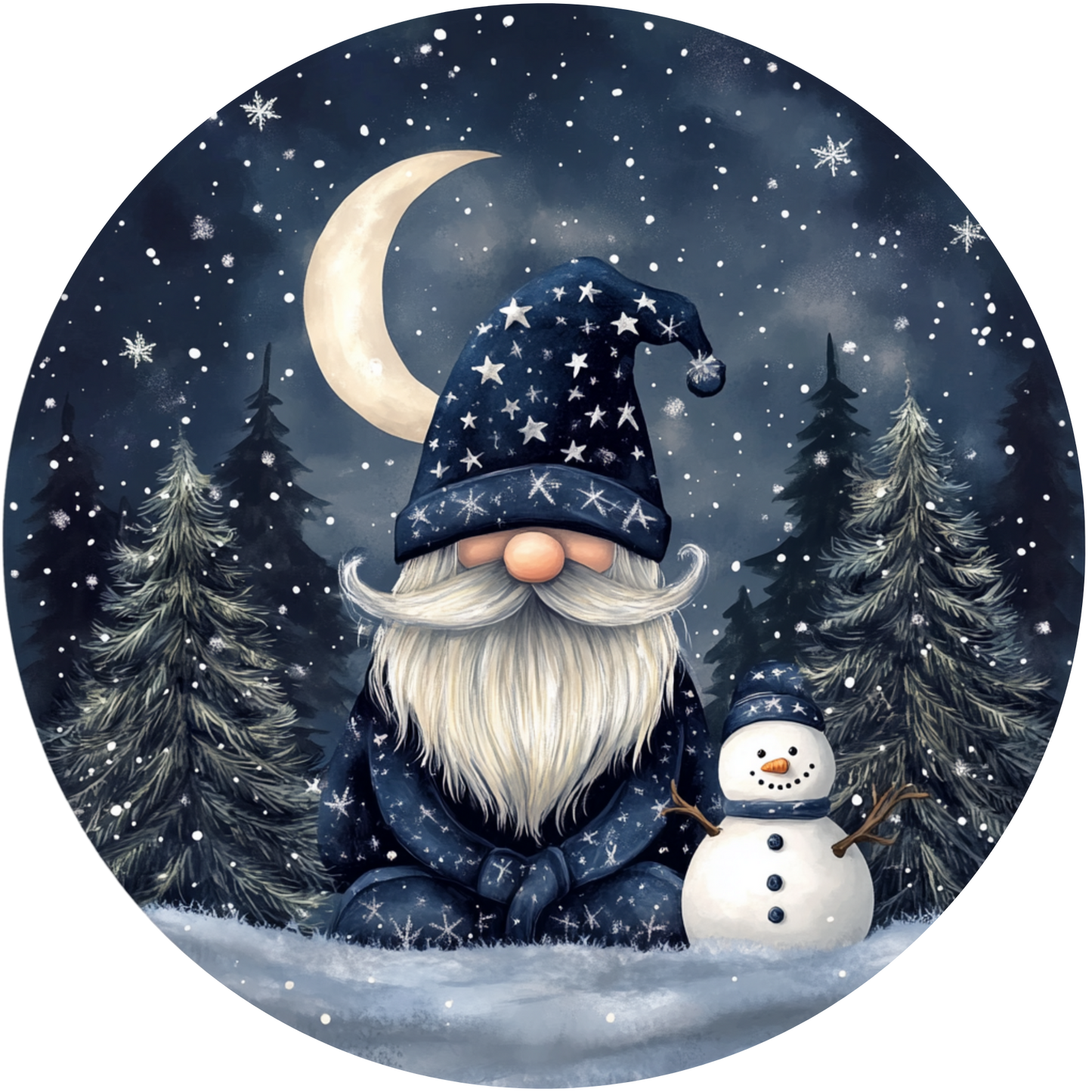 Gnome and Snowman Under the Starry Sky Metal Sign - Made In USA