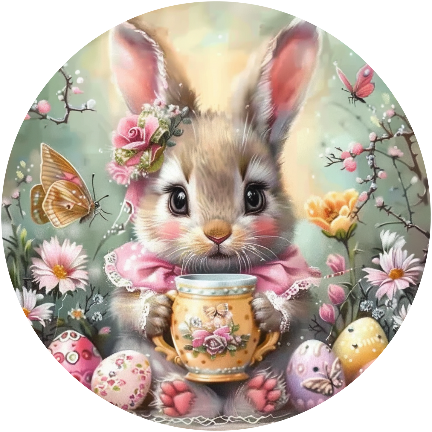 Easter Bunny's with a Cuppa Metal Sign - Made In USA