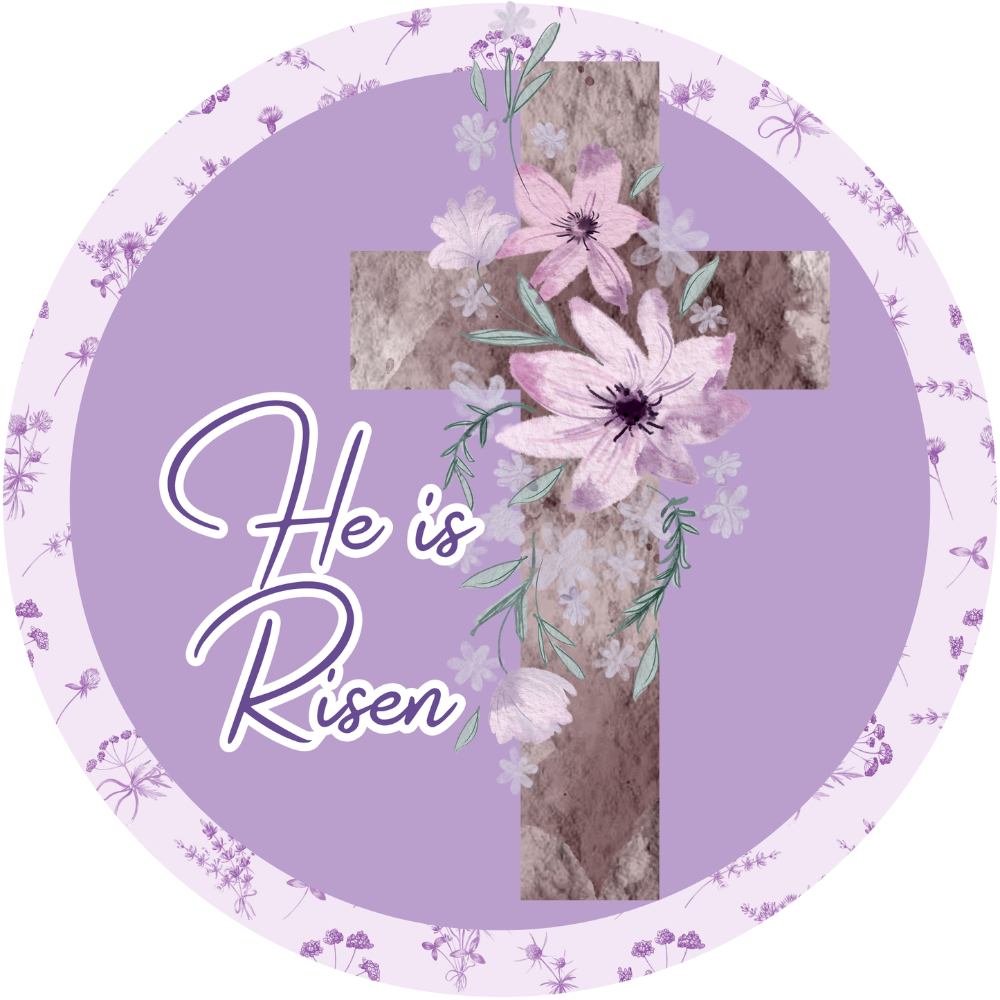 He is Risen: A Springtime Celebration Purple Floral Cross Metal Sign - Made In USA