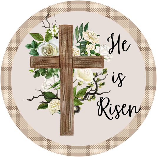 He is Risen: A Springtime Celebration Floral Cross Metal Sign - Made In USA