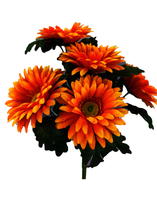 20" Satin Gerber Daisy Bush x 7 - Orange