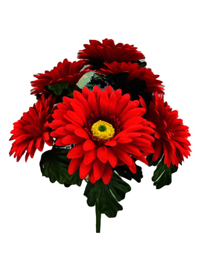 20" Satin Gerber Daisy Bush x 7 - Red