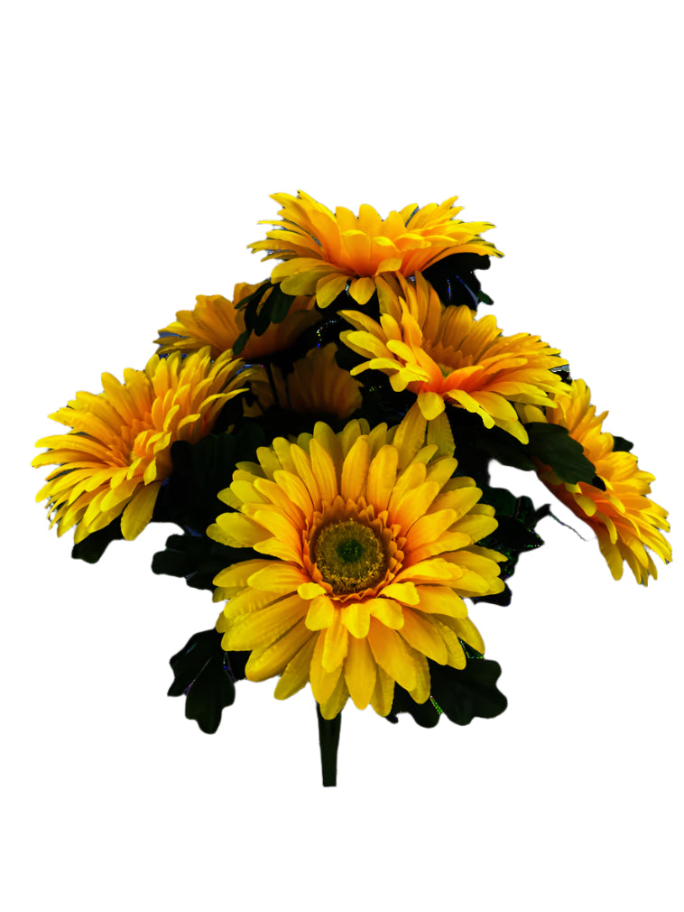 20" Satin Gerber Daisy Bush x 7 - Yellow