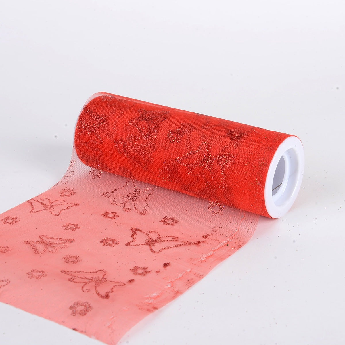 6 Inch x 10 Yards Glitter Butterfly Organza Roll - Red BBCrafts.com